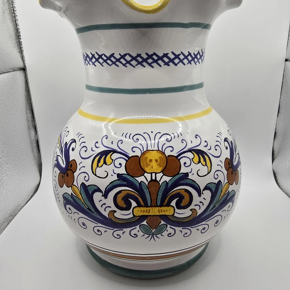 Sur La Table Pitcher Made In Italy Hand Painted Pottery Scalloped Rim Beautiful
